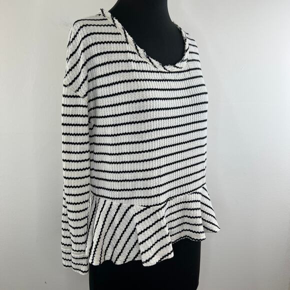 We the Free People White Black Stripes Cotton Knit Peplum Top Women's Small S - Picture 2 of 9